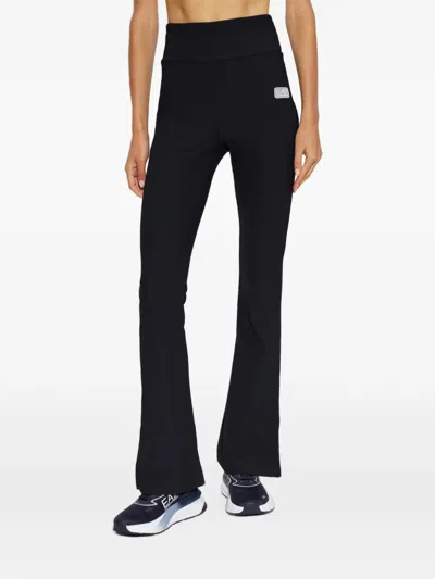 Ea7 Ribbed Flared Track Pants In Black