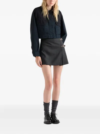 Prada Check Wool Mini Skirt In Grey