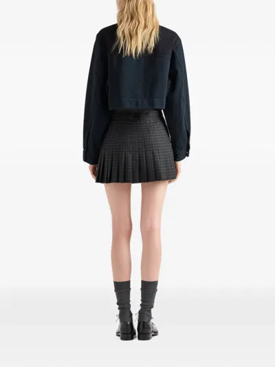 Prada Check Wool Mini Skirt In Grey
