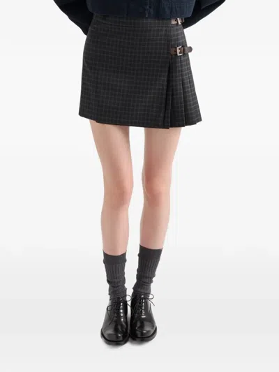 Prada Check Wool Mini Skirt In Grey