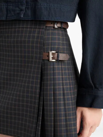 Prada Check Wool Mini Skirt In Grey