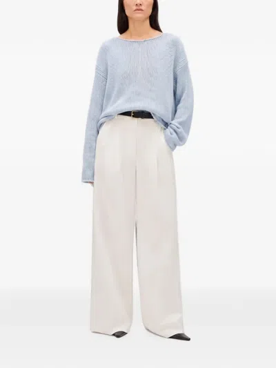 Another Tomorrow Draped Knit Sweater In Blue