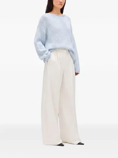 Another Tomorrow Draped Knit Sweater In Blue