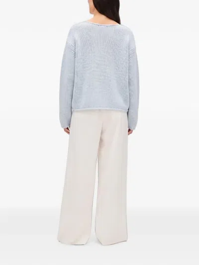 Another Tomorrow Draped Knit Sweater In Blue
