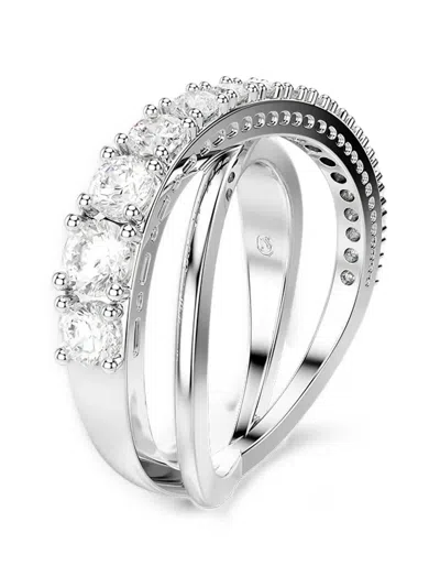 Swarovski Hyperbola Crossover Crystal-embellished Ring In Silver