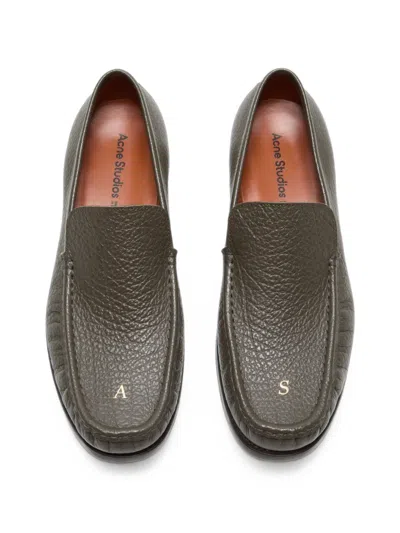 Acne Studios Light Leather Loafers Khaki Green In Multi