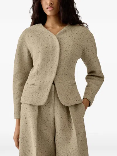 Jacquemus Oval Mini Blazer Jacket With Button Front In Neutral