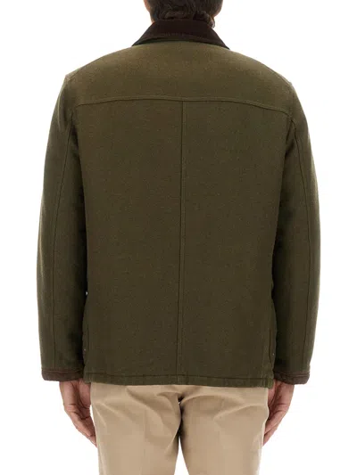Fay 4-hook Jacket In Brown With Ribbed Collar In Green