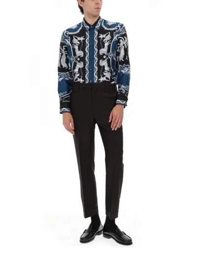 Versace Silk Shirt With Printed Design And Button-down Collar In Multi