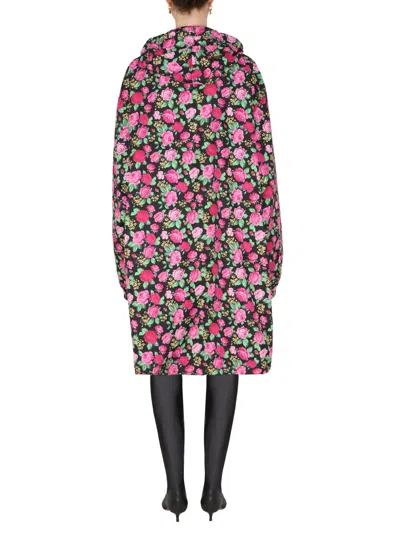 Balenciaga Floral Pattern Jacket With Hood And Drawstring In Brown