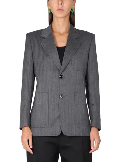 Bottega Veneta Chevron Pattern Wool Jacket In Multicolor