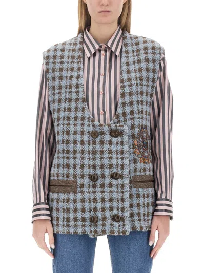 Etro Houndstooth Virgin Wool Vest In Multicolor