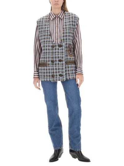 Etro Houndstooth Virgin Wool Vest In Multicolor