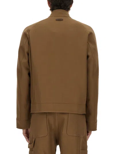 Moschino Brown Solid Mandarin Collar Jacket In Brown