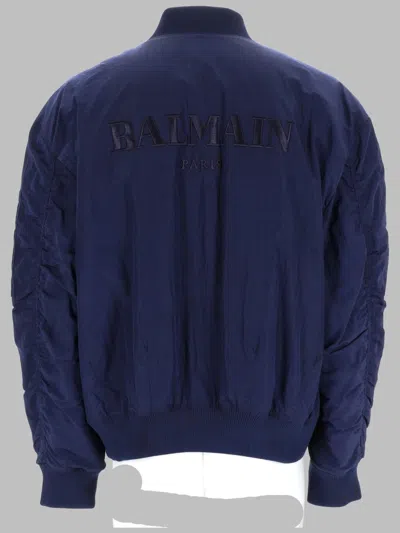 Balmain Logo-embroidered Recycled Polyamide Bomber Jacket In Blue