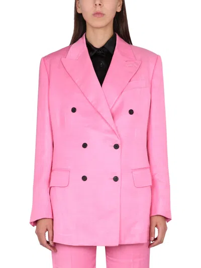Tom Ford Double-breasted Long-sleeve Blazer In Purple