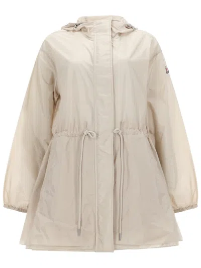 Moncler Weteau Ruched-trim Hooded Mid-length Jacket In Neutral