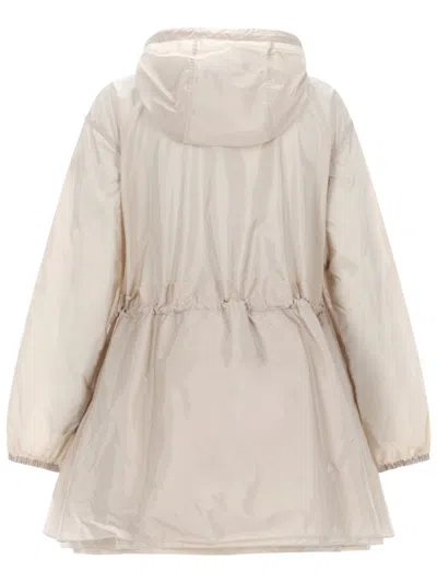 Moncler Weteau Ruched-trim Hooded Mid-length Jacket In Neutral