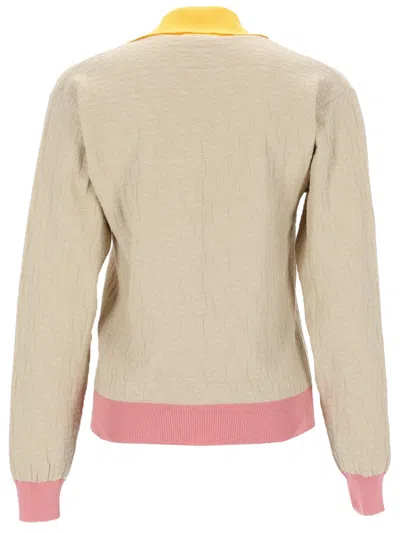 Fendi Ff-pattern Colour-block Sweater In Beige