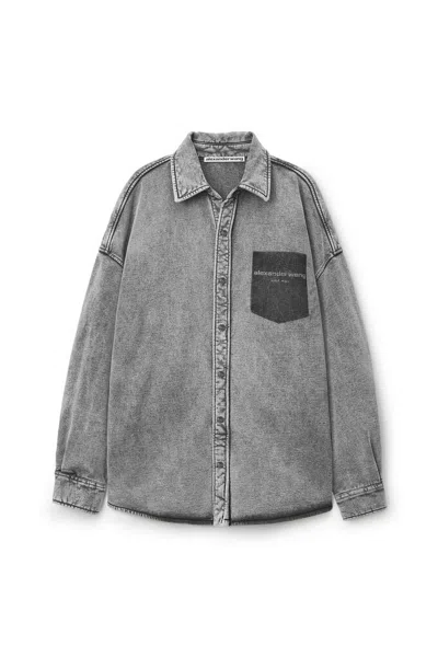Alexander Wang Shadow Pocket Button Down Shirt In Washed Grey