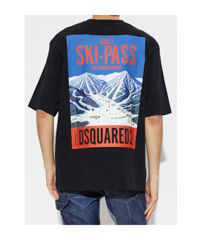 Dsquared2 Logo-print Ski-pass T-shirt In Black