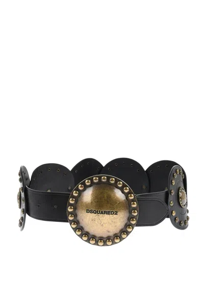 Dsquared2 Oversized Studded Leather Belt In Multi