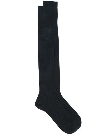 Shop Fashion Clinic Timeless Ribbed Knee-high Socks In Blue