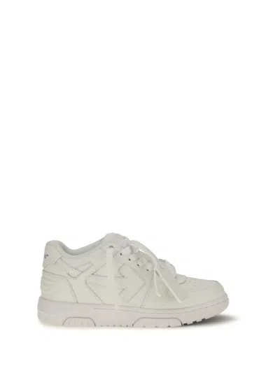 Off-white Monochromatic Leather Sneakers With Textured Sole In White