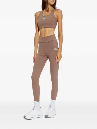 Ea7 Logo-print Performance Leggings In Brown