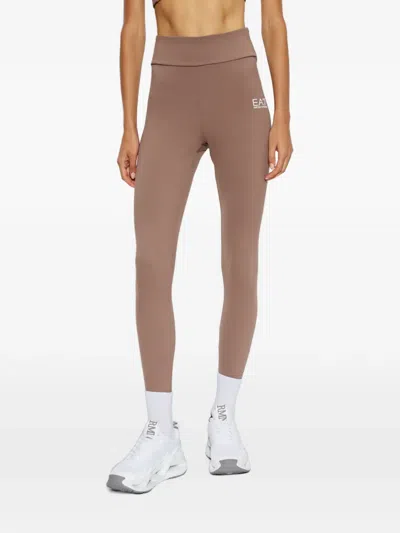 Ea7 Logo-print Performance Leggings In Brown