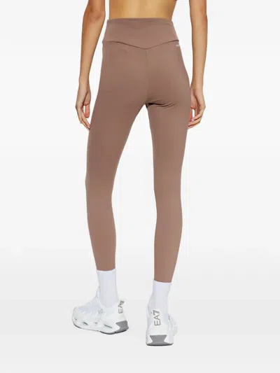 Ea7 Logo-print Performance Leggings In Brown