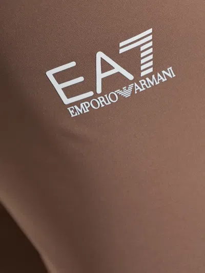 Ea7 Logo-print Performance Leggings In Brown