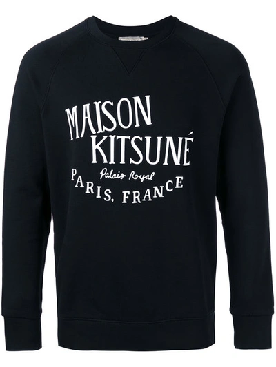 Maison Kitsuné Crew-neck Logo-print Cotton Sweatshirt In Black