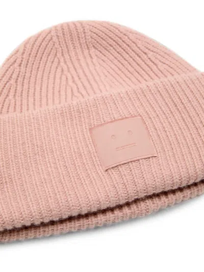 Acne Studios Face Logo Beanie In Pink