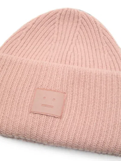 Acne Studios Face Logo Beanie In Pink