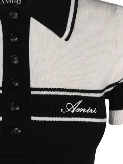 Amiri Script Knit Slim Polo In Black