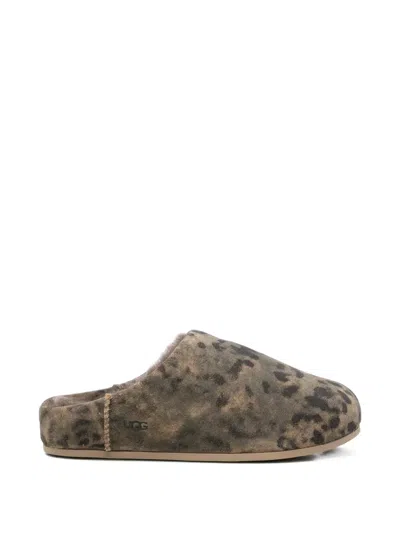 Ugg Elea Leopard-print Shearling Slippers In Gray