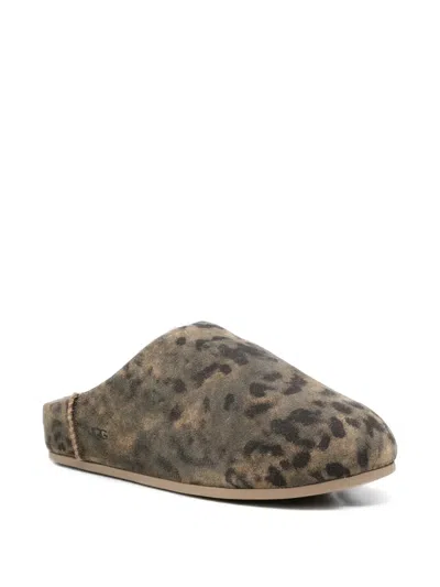 Ugg Elea Leopard-print Shearling Slippers In Gray