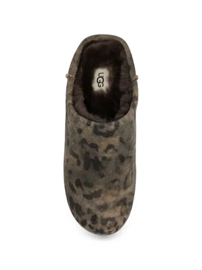 Ugg Elea Leopard-print Shearling Slippers In Gray