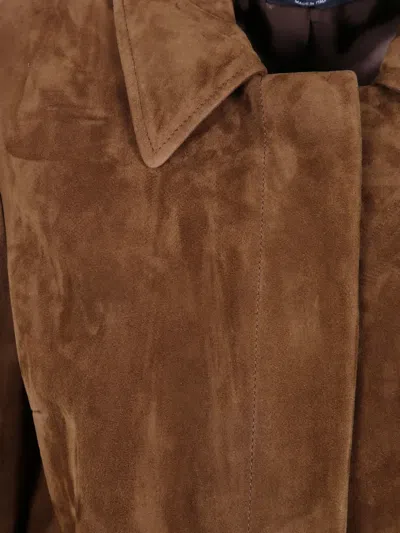 Tom Ford Single-breasted Leather Coat In Brown