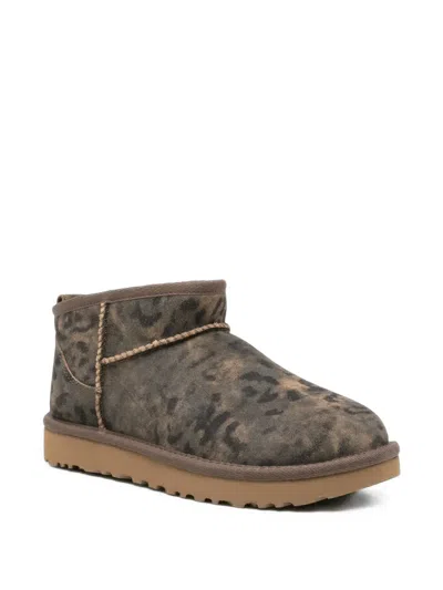 Ugg Classic Ultra Mini Leopard-print Ankle Boots In Gray