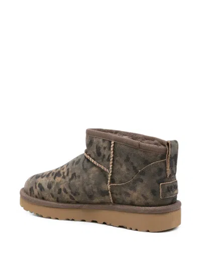 Ugg Classic Ultra Mini Leopard-print Ankle Boots In Gray