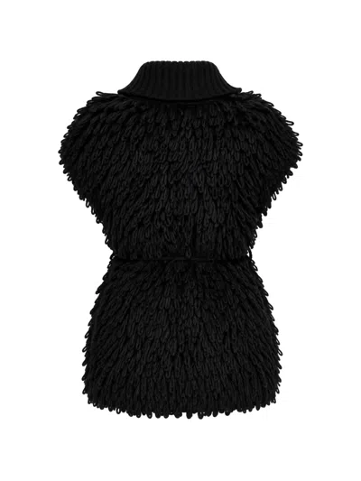 Liu •jo Loop-knit Sleeveless Jacket In Black