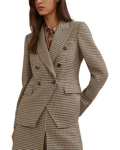 Reiss Evie Double Breasted Textured Check Blazer In Brown