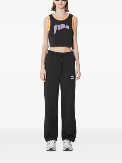 Puma Logo-embroidered Drawstring Track Pants In Black