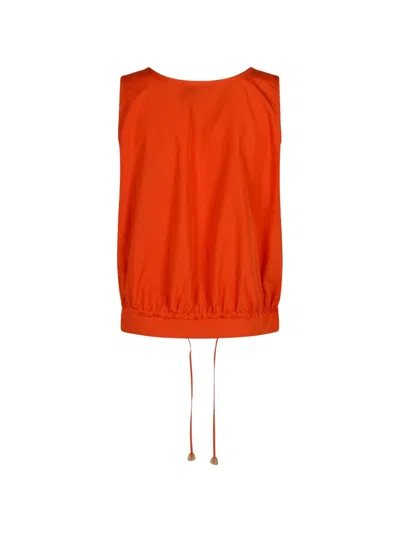 Loewe Anagram-embroidered Drawstring-hem Blouse In Red