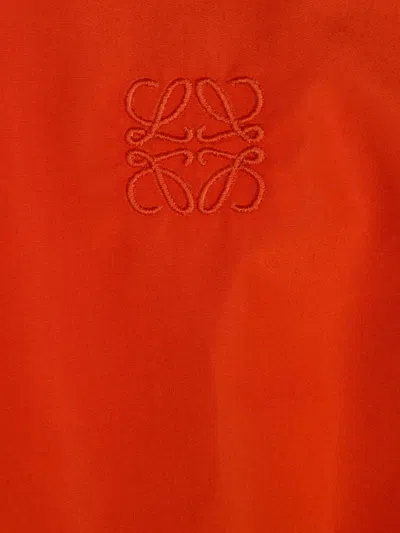 Loewe Anagram-embroidered Drawstring-hem Blouse In Red