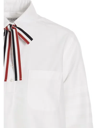 Thom Browne Pussy Bow Cotton Blouse In White