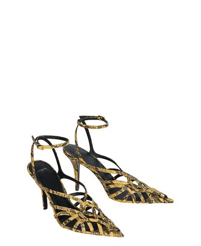 Balmain 95mm Cage Python-embossed Sandals In Yellow