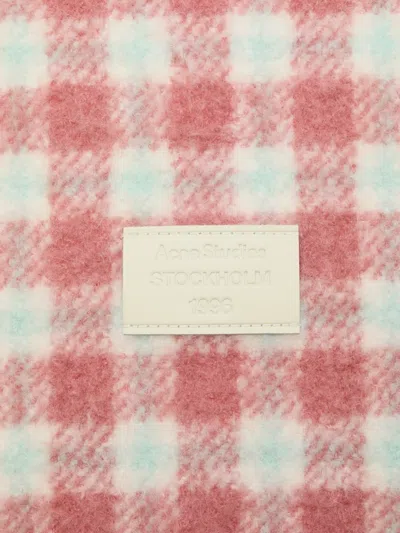 Acne Studios Checked Logo Scarf In Pink